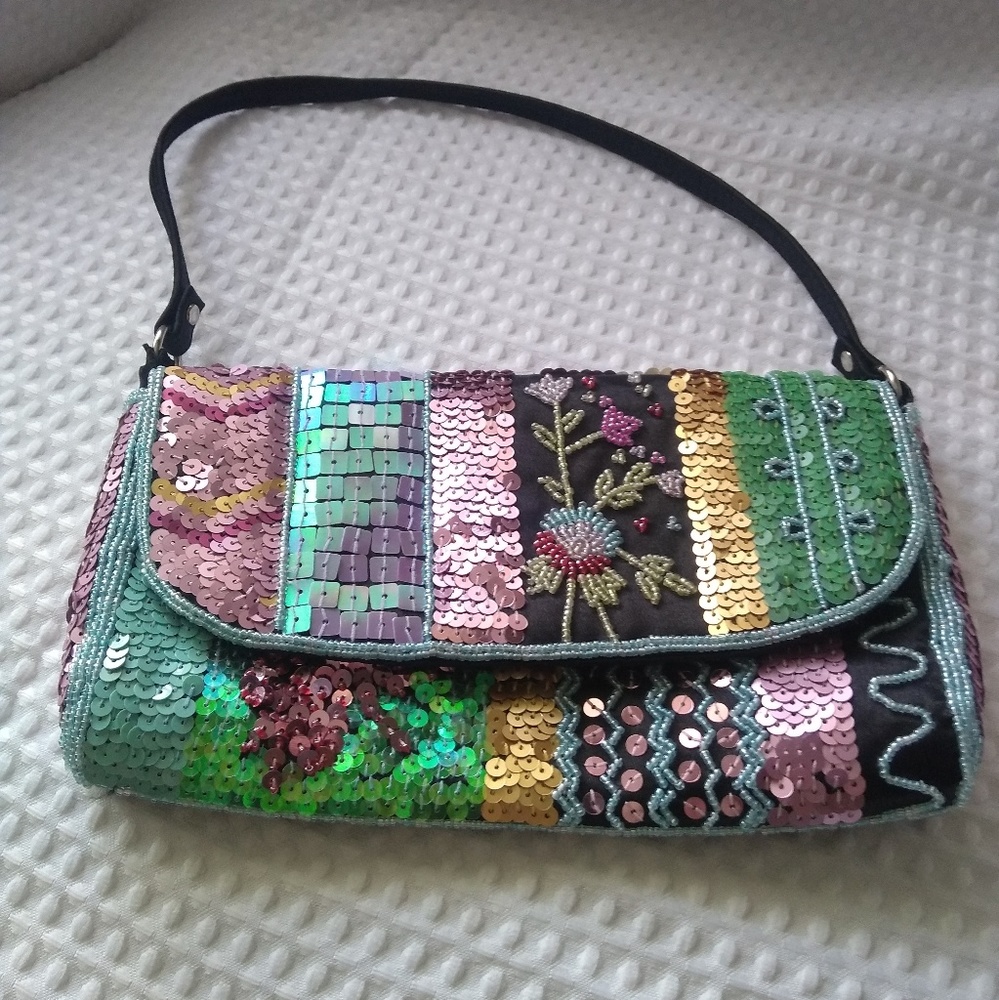 Sequined and beaded evening bag